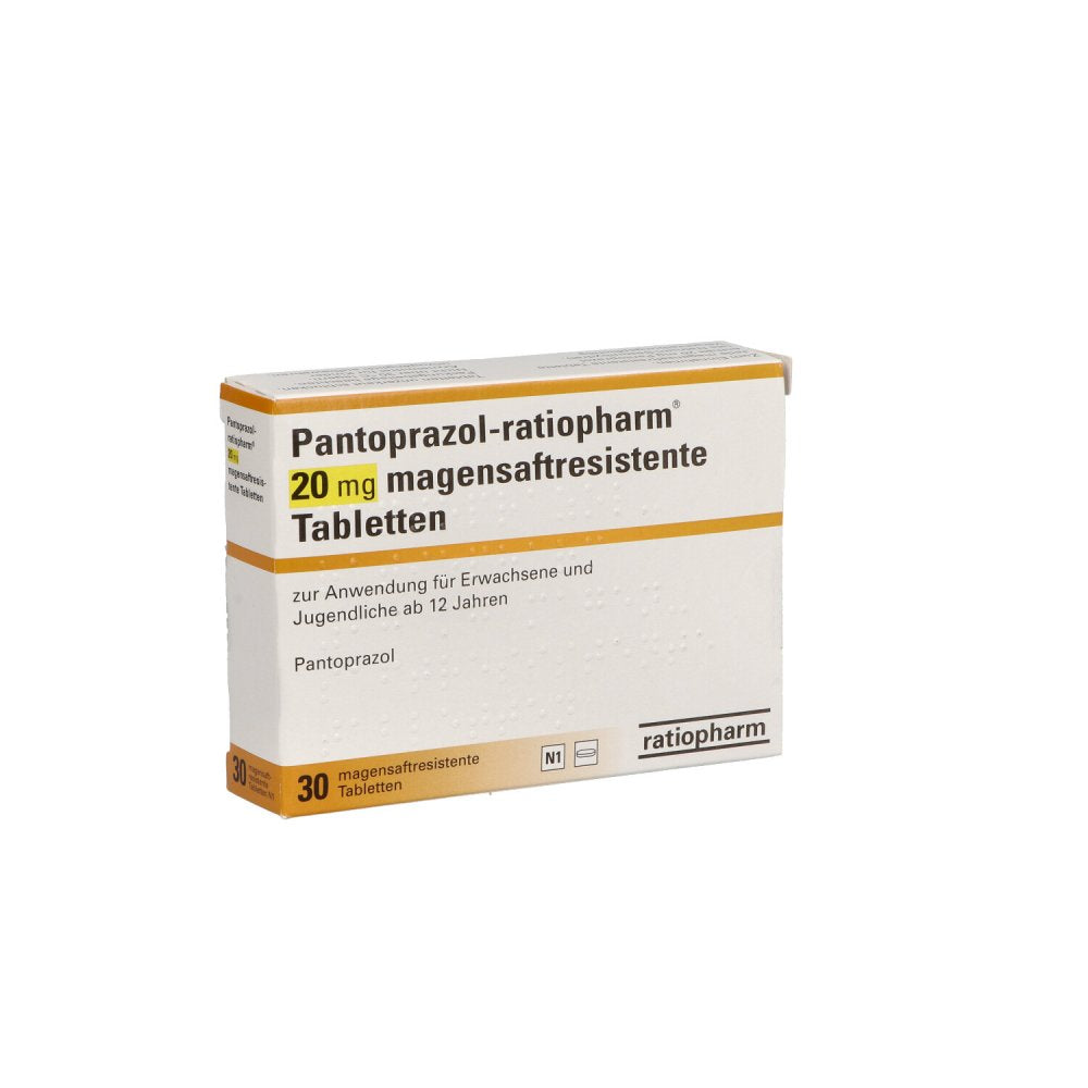 Das Produktfoto zeigt Pantoprazol-Ratiopharm 20 Mg Magensaftr.Tabletten (30 stk) PZN 07189673