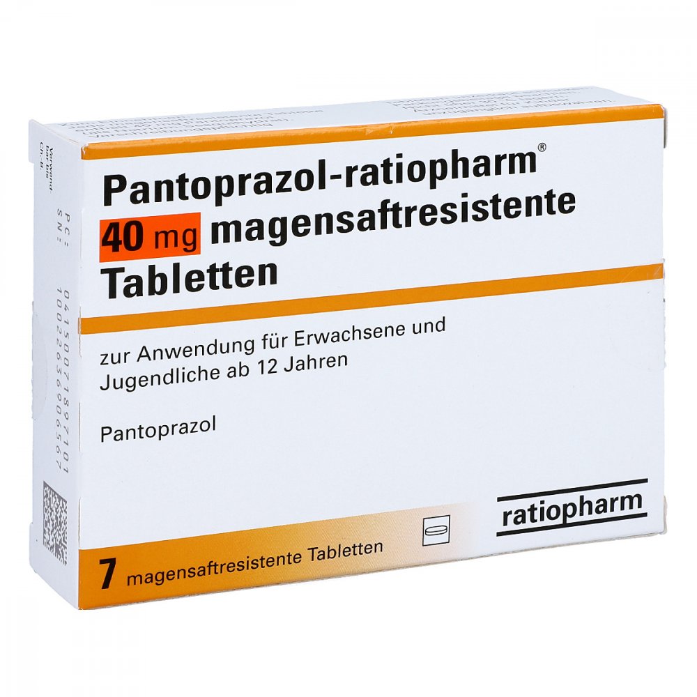 Das Produktfoto zeigt Pantoprazol-Ratiopharm 40 Mg Magensaftr.Tabletten (7 stk) PZN 07189710
