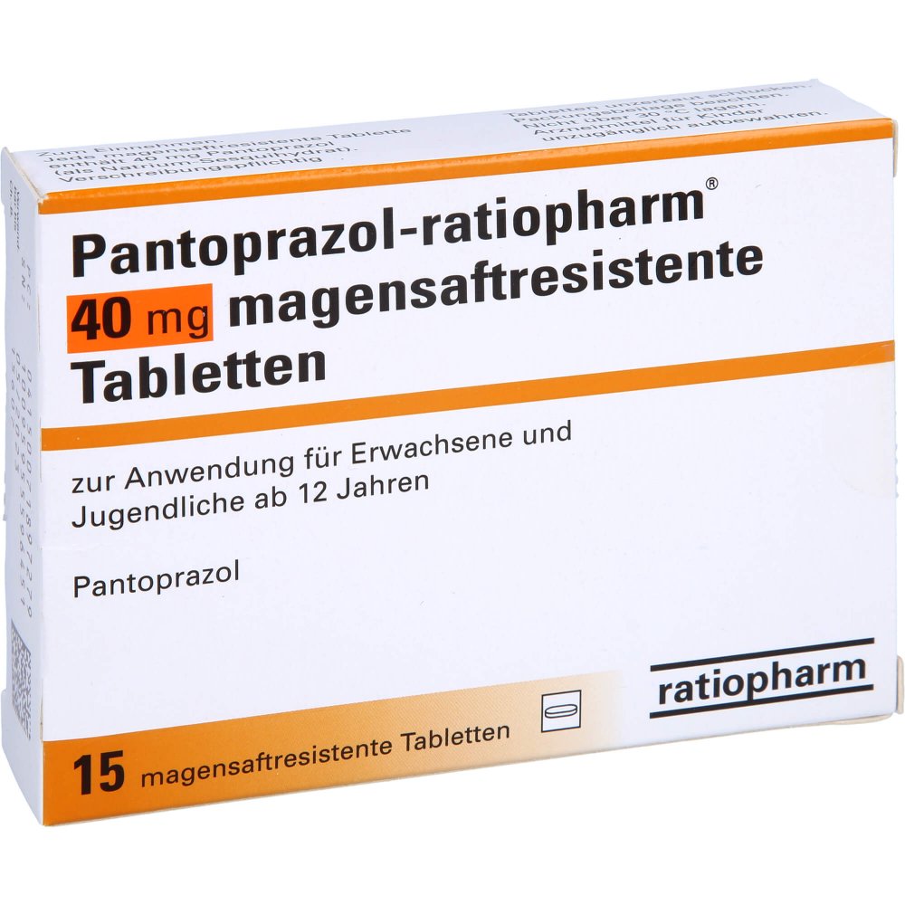 Das Produktfoto zeigt Pantoprazol-Ratiopharm 40 Mg Magensaftr.Tabletten (15 stk) PZN 07189727