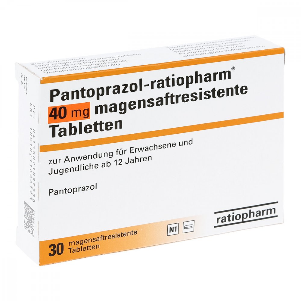 Das Produktfoto zeigt Pantoprazol-Ratiopharm 40 Mg Magensaftr.Tabletten (30 stk) PZN 07189733