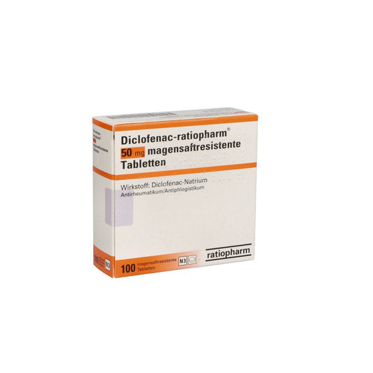 Das Produktfoto zeigt Diclofenac-Ratiopharm 50 Mg Magensaftres.Tabl. (100 stk) PZN 07198258