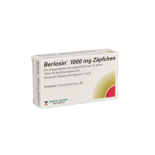 Das Produktfoto zeigt Berlosin 1000 Mg Suppositorien (10 stk) PZN 07210516