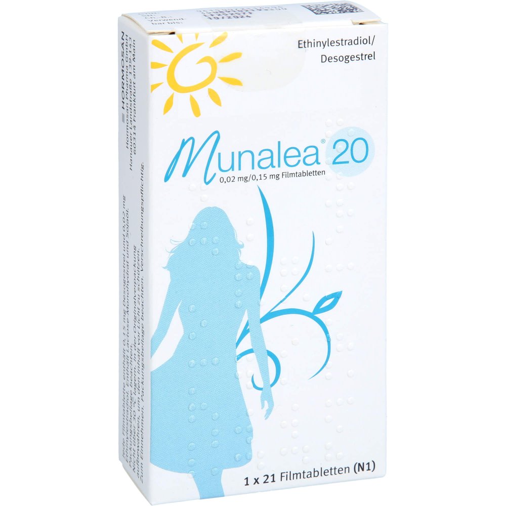 Das Produktfoto zeigt Munalea 20 0,02mg/0,15mg Filmtabletten (1X21 stk) PZN 07211450