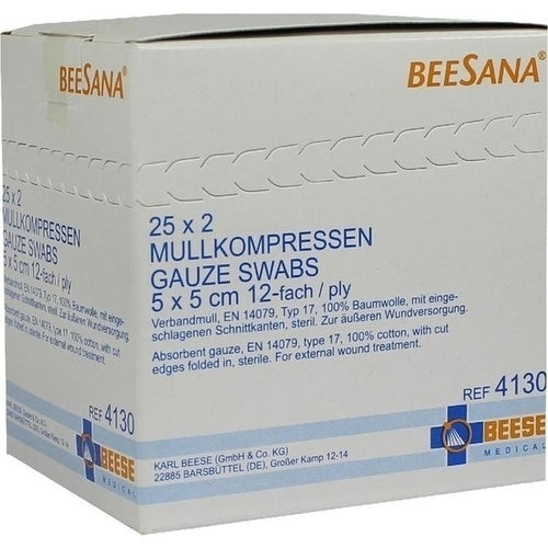 Das Produktfoto zeigt Mullkompressen 5x5 Cm Steril 12fach (25X2 stk) PZN 07216329