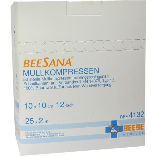 Das Produktfoto zeigt Mullkompressen 10x10 Cm Steril 12fach (25X2 stk) PZN 07216341