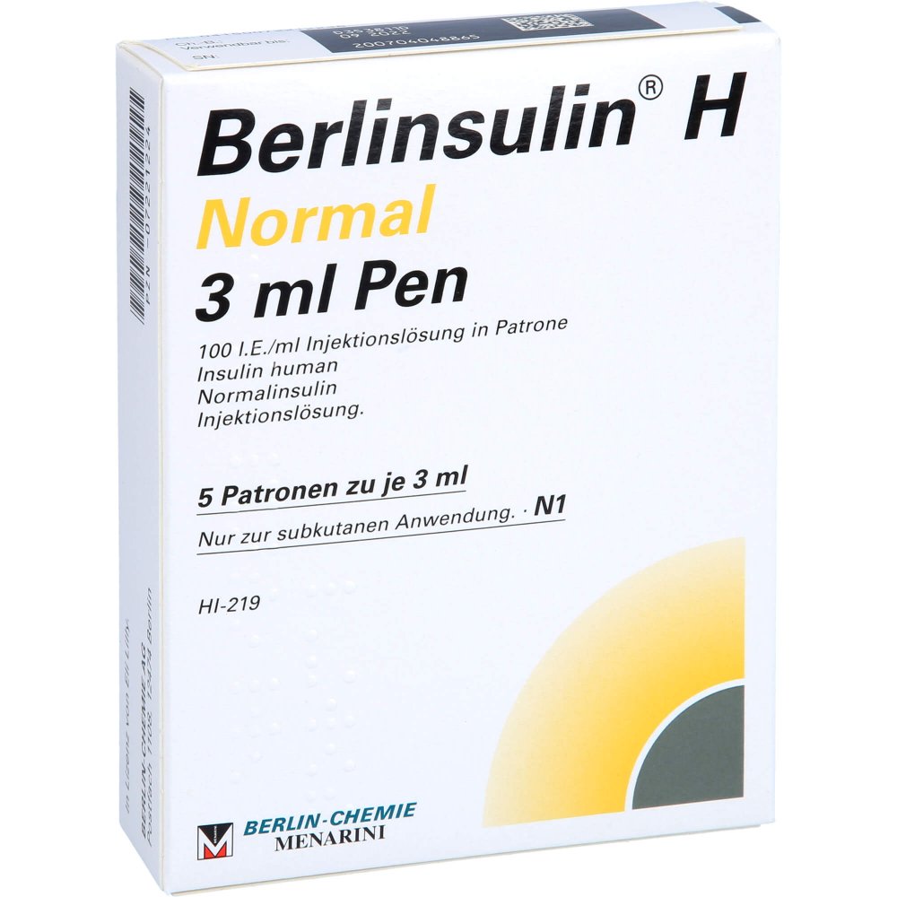 Das Produktfoto zeigt Berlinsulin H Normal Pen Injektionslösung (5X3 ml) PZN 07221224