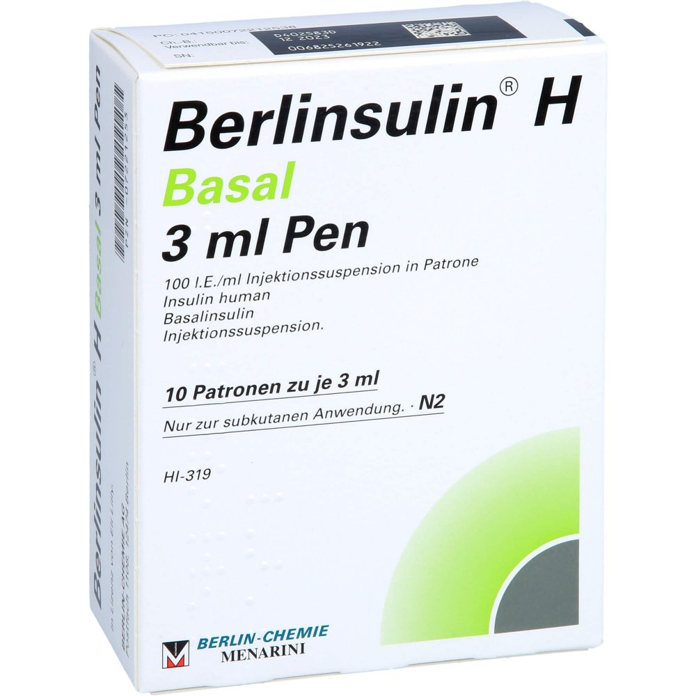 Das Produktfoto zeigt Berlinsulin H Basal Pen Injektionssuspension (10X3 ml) PZN 07221253