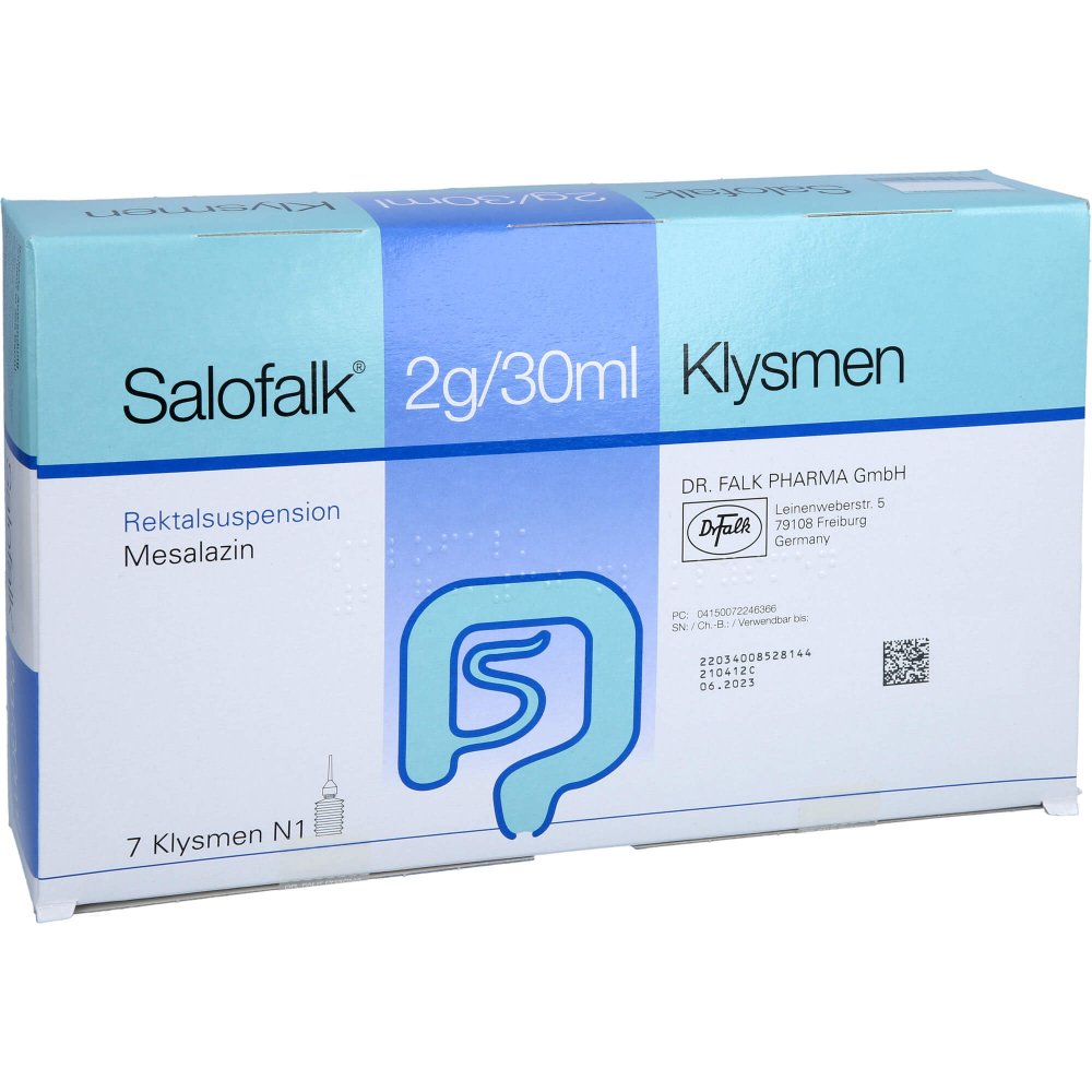 Das Produktfoto zeigt Salofalk 2 G/30 Ml Klysmen Rektalsuspension (7 stk) PZN 07224636