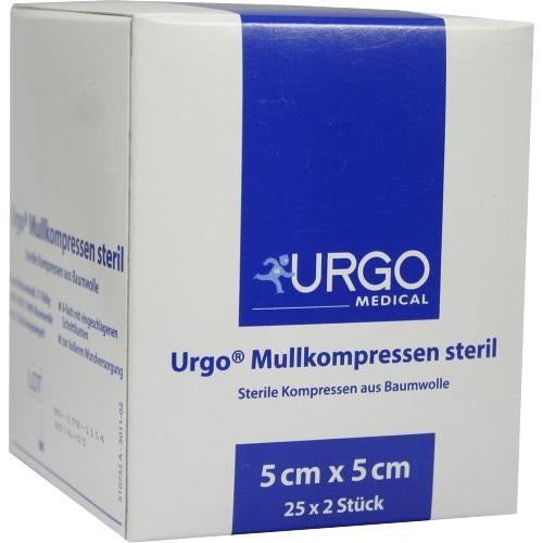 Das Produktfoto zeigt Urgo Mullkompressen 5x5 Cm Steril (25X2 stk) PZN 07237840