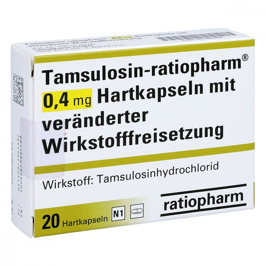 Das Produktfoto zeigt Tamsulosin-Ratiop.0,4 Mg Hartk.M.Verä.Wst.-Frs. (20 stk) PZN 07260448