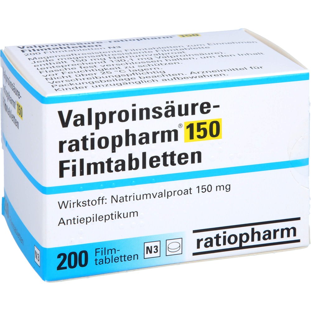Das Produktfoto zeigt Valproinsäure-Ratiopharm 150 Magensaftres.Filmtab. (200 stk) PZN 07260661