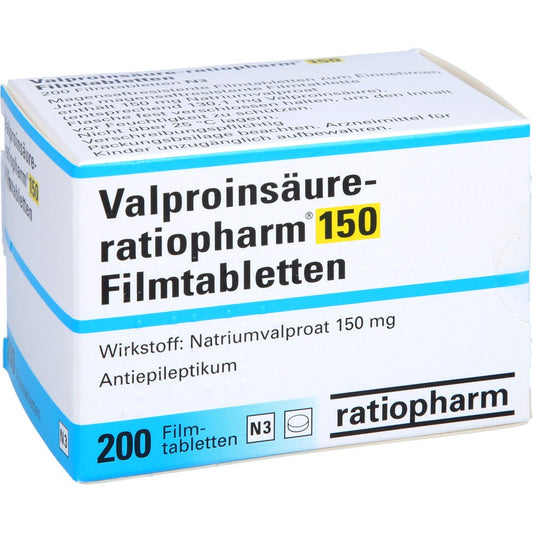 Das Produktfoto zeigt Valproinsäure-Ratiopharm 150 Magensaftres.Filmtab. (200 stk) PZN 07260661