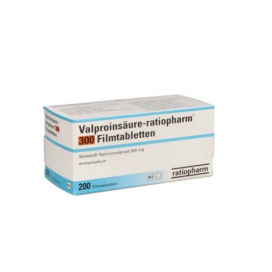 Das Produktfoto zeigt Valproinsäure-Ratiopharm 300 Magensaftres.Filmtab. (200 stk) PZN 07260709