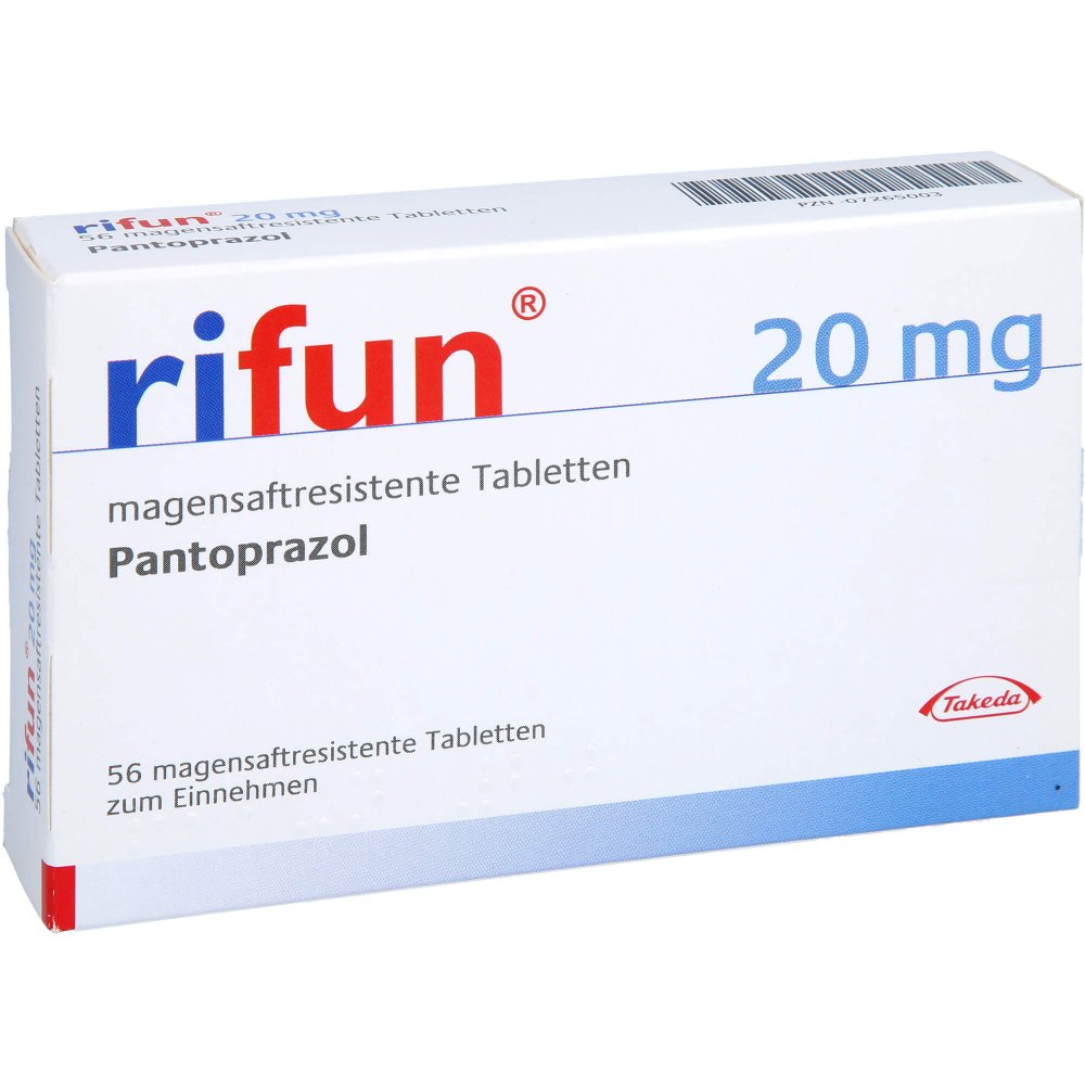 Das Produktfoto zeigt Rifun 20 Mg Magensaftresistente Tabletten (56 stk) PZN 07265003