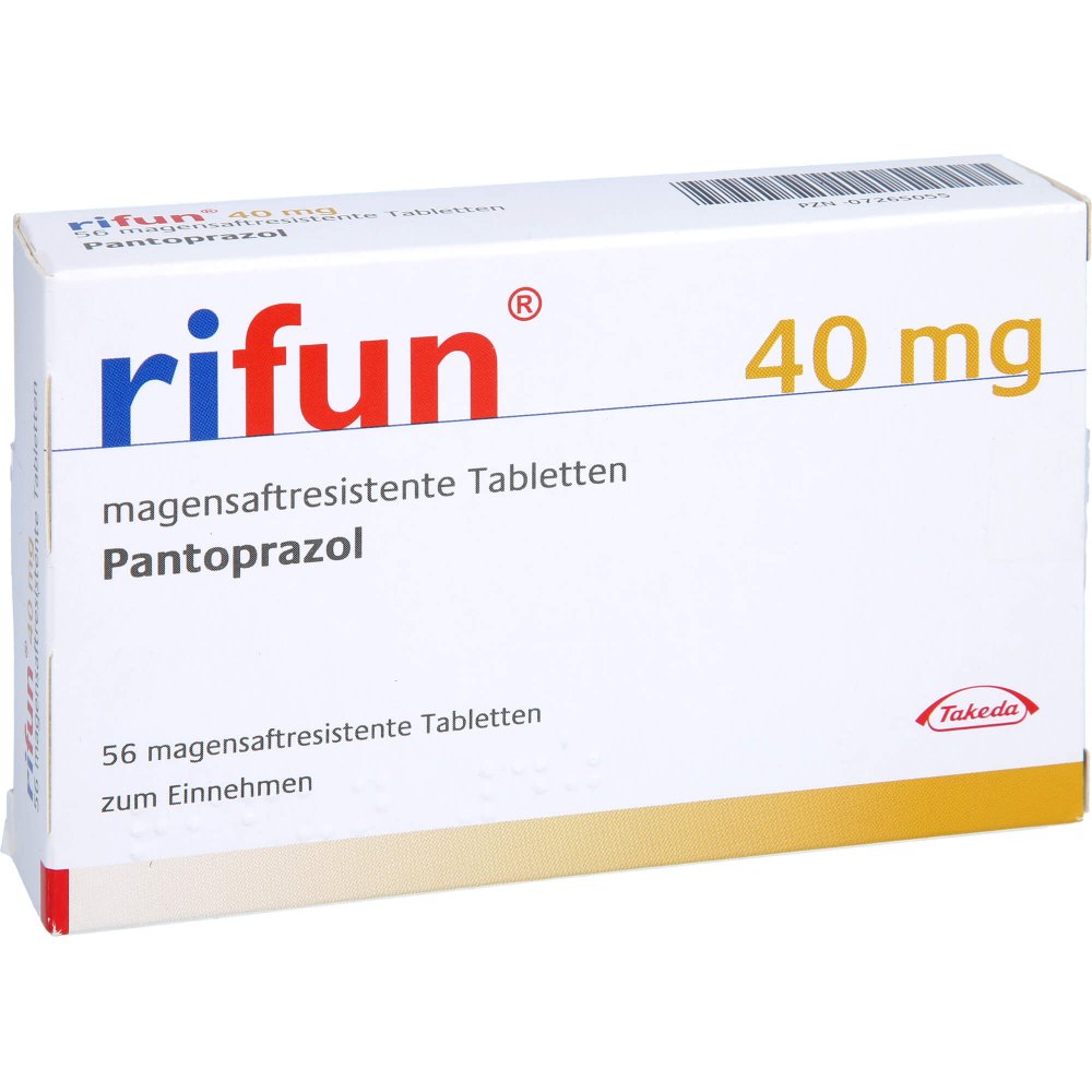 Das Produktfoto zeigt Rifun 40 Mg Magensaftresistente Tabletten (56 stk) PZN 07265055