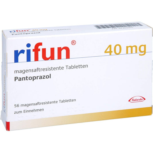 Das Produktfoto zeigt Rifun 40 Mg Magensaftresistente Tabletten (56 stk) PZN 07265055