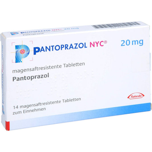 Das Produktfoto zeigt Pantoprazol Nyc 20 Mg Magensaftres.Tabletten (14 stk) PZN 07265078