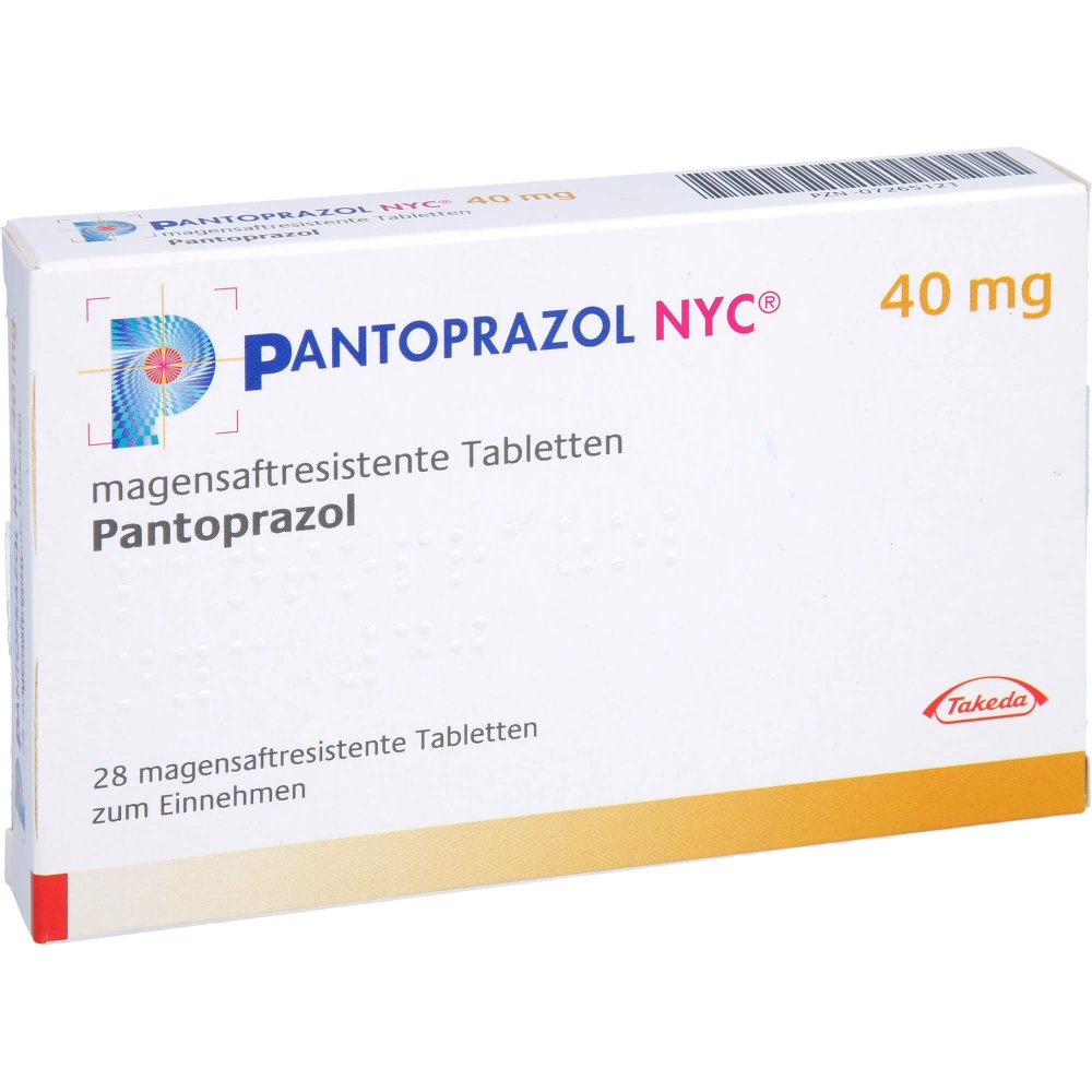 Das Produktfoto zeigt Pantoprazol Nyc 40 Mg Magensaftres.Tabletten (28 stk) PZN 07265121