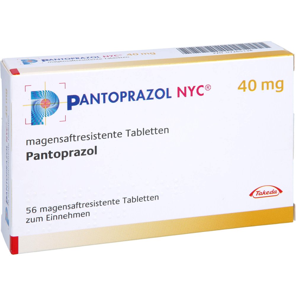 Das Produktfoto zeigt Pantoprazol Nyc 40 Mg Magensaftres.Tabletten (56 stk) PZN 07265138