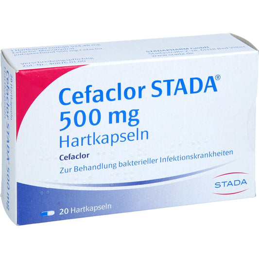 Das Produktfoto zeigt Cefaclor Stada 500 Mg Hartkapseln (20 stk) PZN 07273540