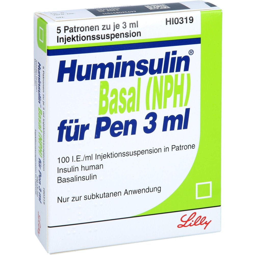 Das Produktfoto zeigt Huminsulin Basal Nph F.Pen Injektionssuspension (5X3 ml) PZN 07273652