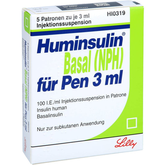 Das Produktfoto zeigt Huminsulin Basal Nph F.Pen Injektionssuspension (5X3 ml) PZN 07273652