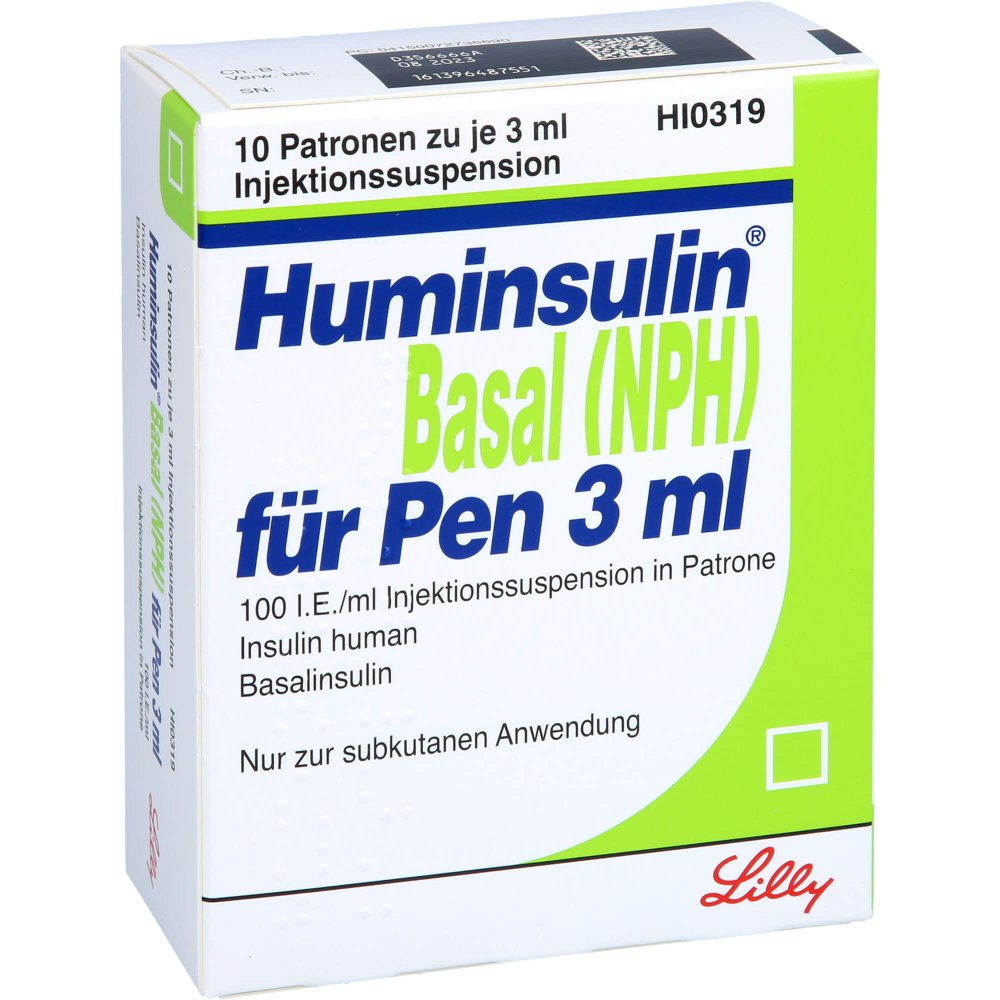 Das Produktfoto zeigt Huminsulin Basal Nph F.Pen Injektionssuspension (10X3 ml) PZN 07273669