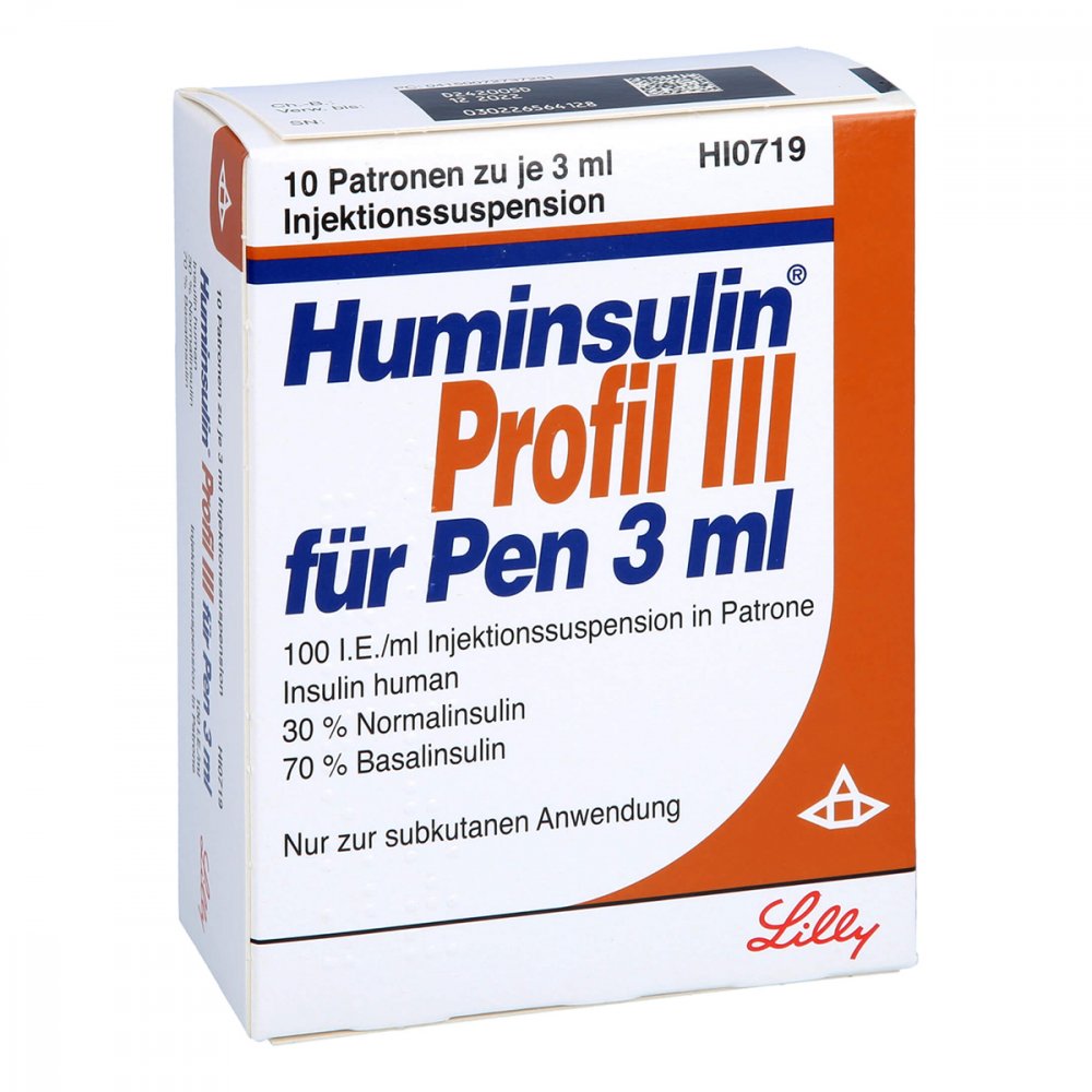 Das Produktfoto zeigt Huminsulin Profil Iii F.Pen Injektionssuspension (10X3 ml) PZN 07273729