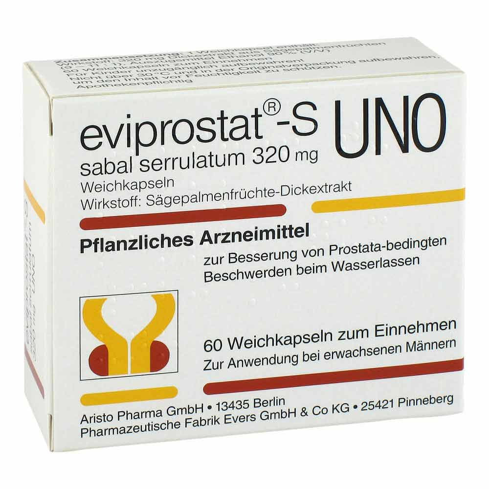 Das Produktfoto zeigt Eviprostat-S Sabal Serrulatum 320 Uno Kapseln (60 stk) PZN 07278046