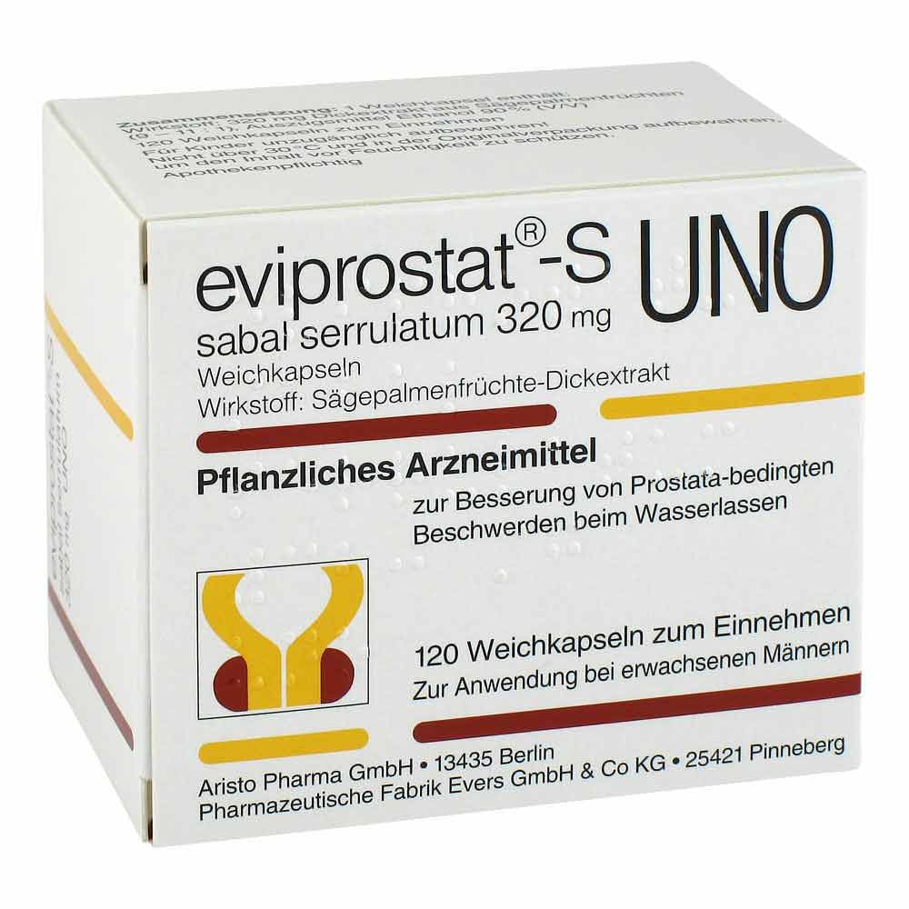Das Produktfoto zeigt Eviprostat-S Sabal Serrulatum 320 Uno Kapseln (120 stk) PZN 07278069