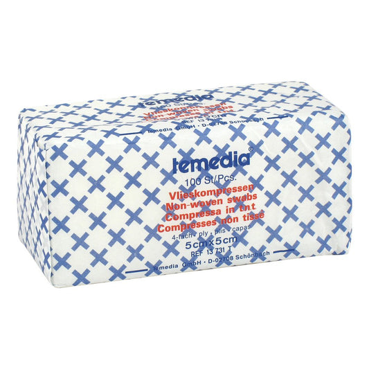 Das Produktfoto zeigt Vlieskompressen Unsteril 5x5 Cm 4fach (100 stk) PZN 07280712