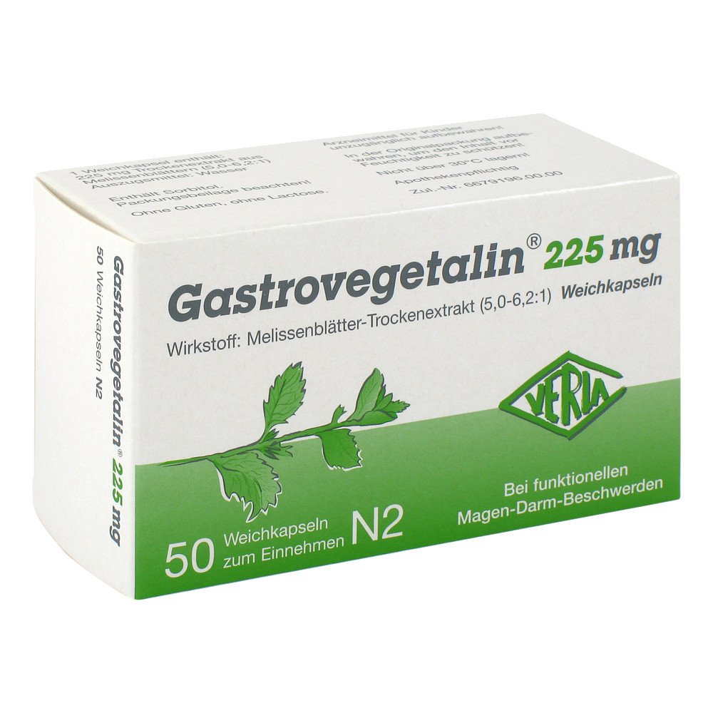 Das Produktfoto zeigt Gastrovegetalin 225 Mg Weichkapseln (50 stk) PZN 07296707