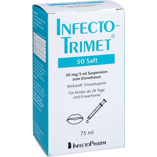Das Produktfoto zeigt Infectotrimet 50 Saft Suspension Zum Einnehmen (75 ml) PZN 07298385