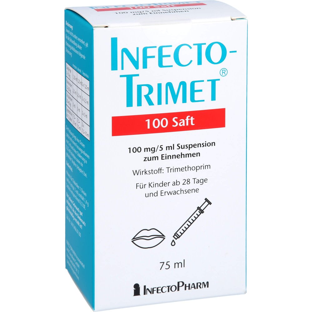 Das Produktfoto zeigt Infectotrimet 100 Saft Suspension Zum Einnehmen (75 ml) PZN 07298391
