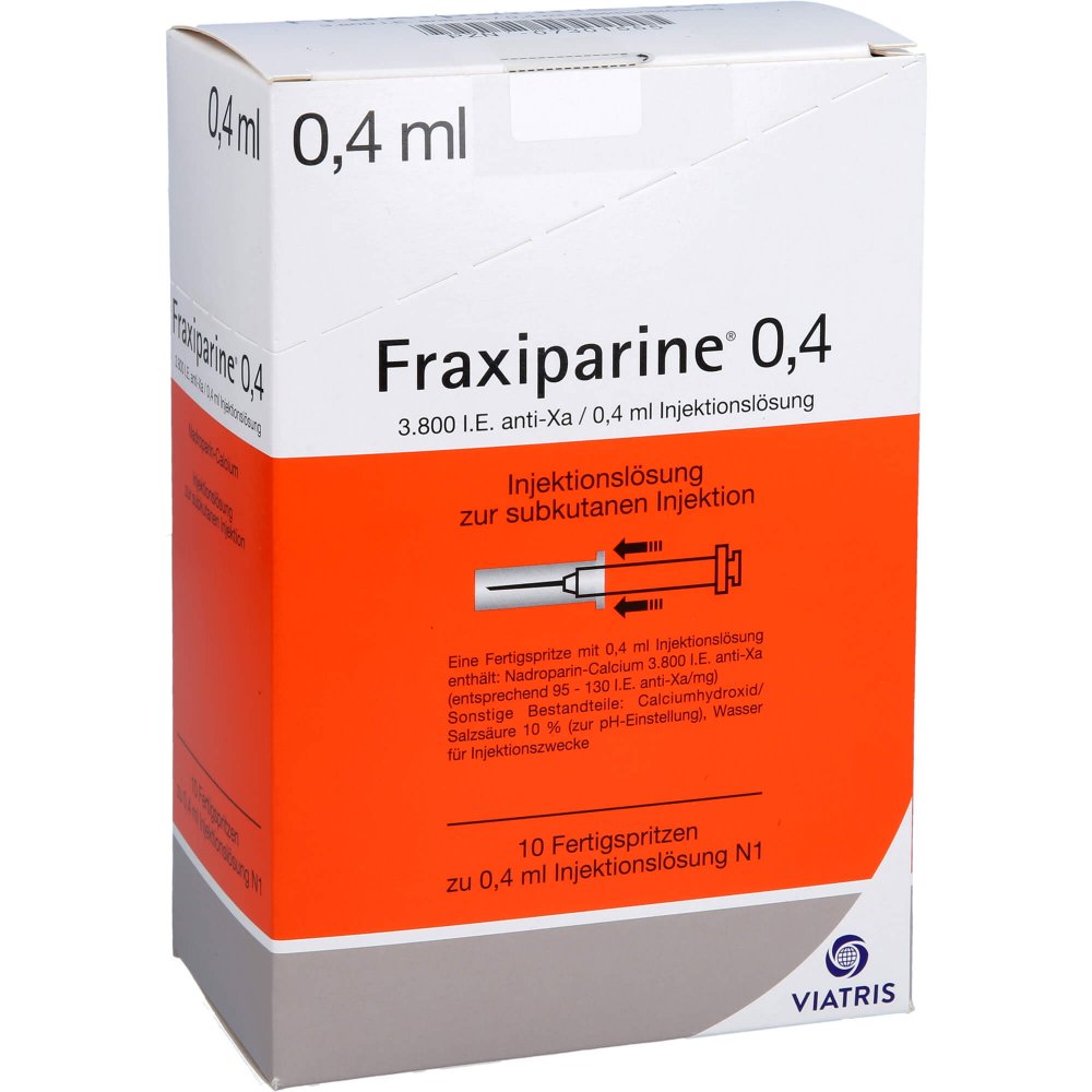 Das Produktfoto zeigt Fraxiparine 0,4 Ml Injektionslösung I.E.Fertigspr. (10X0.4 ml) PZN 07301555