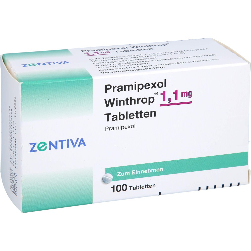 Das Produktfoto zeigt Pramipexol Winthrop 1,1 Mg Tabletten (100 stk) PZN 07305010