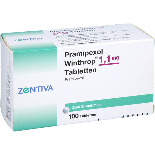 Das Produktfoto zeigt Pramipexol Winthrop 1,1 Mg Tabletten (100 stk) PZN 07305010