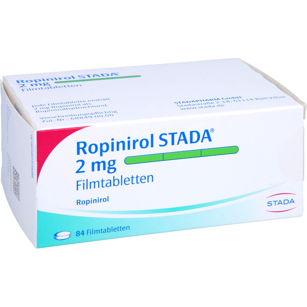 Das Produktfoto zeigt Ropinirol Stada 2 Mg Filmtabletten (84 stk) PZN 07314428