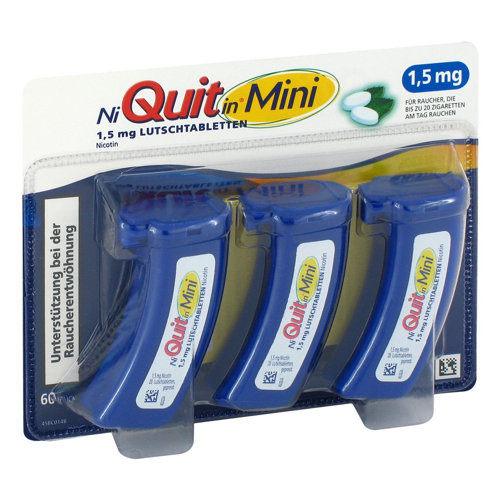 Das Produktfoto zeigt Niquitin Mini 1,5 Mg Lutschtabletten (60 stk) PZN 07319377