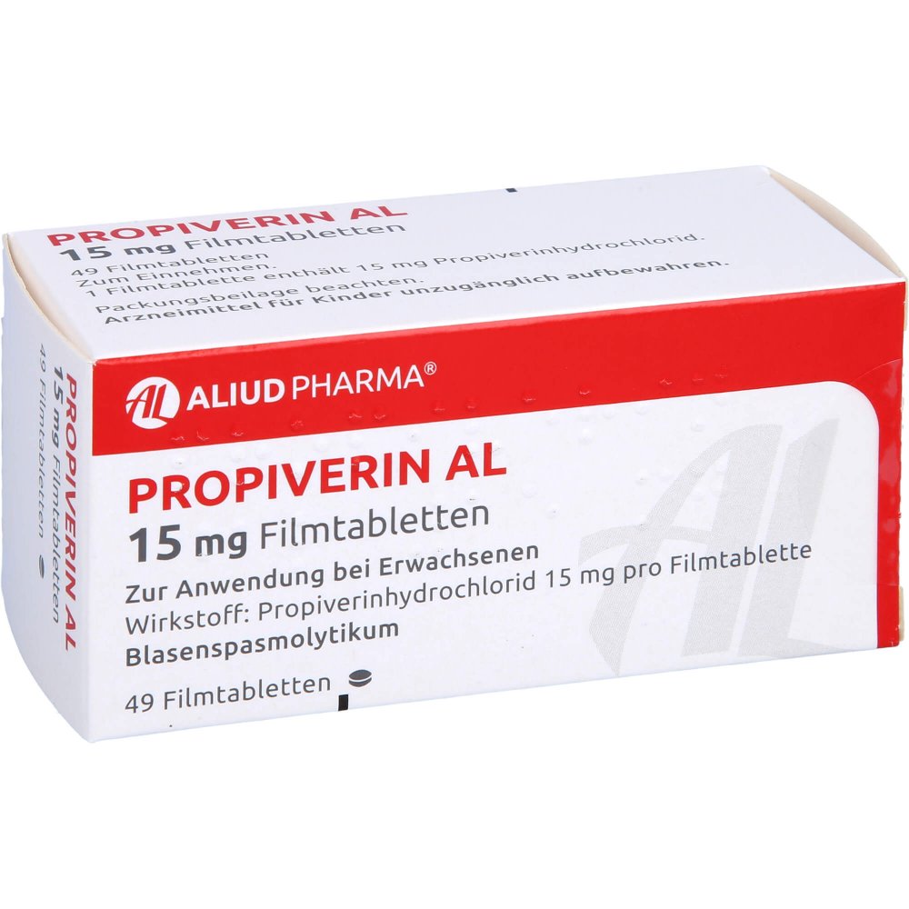Das Produktfoto zeigt Propiverin Al 15 Mg Filmtabletten (49 stk) PZN 07333785