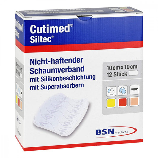 Das Produktfoto zeigt Cutimed Siltec Schaumverb.10x10 Cm Nicht Haftend (12 stk) PZN 07337984