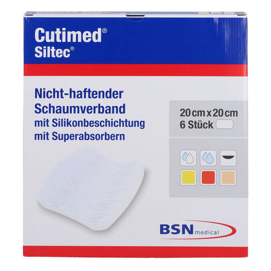 Das Produktfoto zeigt Cutimed Siltec Schaumverb.20x20 Cm Nicht Haftend (6 stk) PZN 07338044