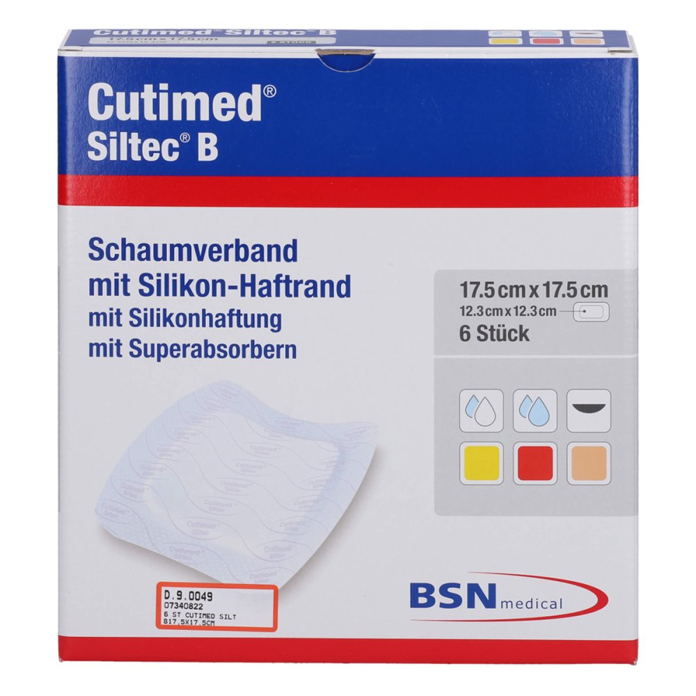 Cutimed Siltec B Schaumverb.17,5x17,5 Cm M.Haftr. (6 stk)