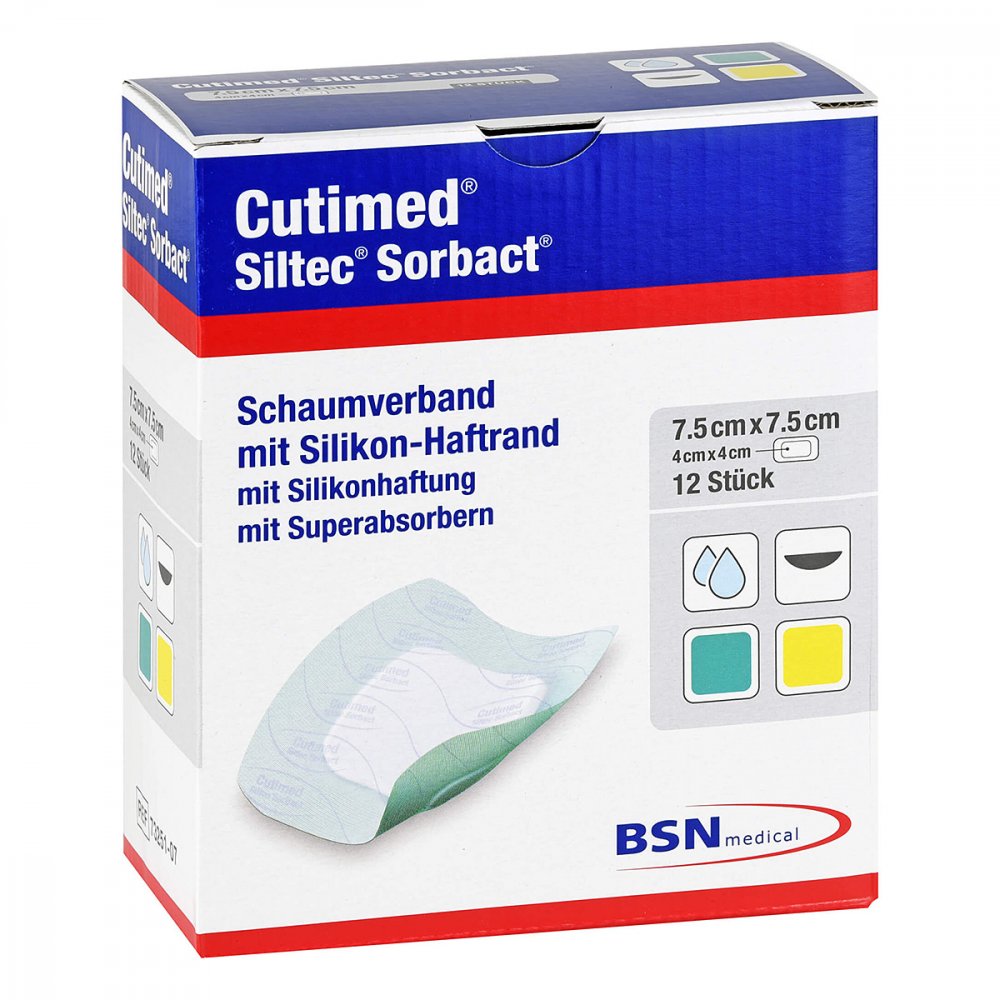Cutimed Siltec Sorbact B Pu-Verb.7,5x7,5cm (12 stk)