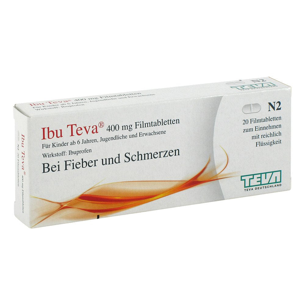 Das Produktfoto zeigt Ibu Teva 400 Mg Filmtabletten (20 stk) PZN 07343074