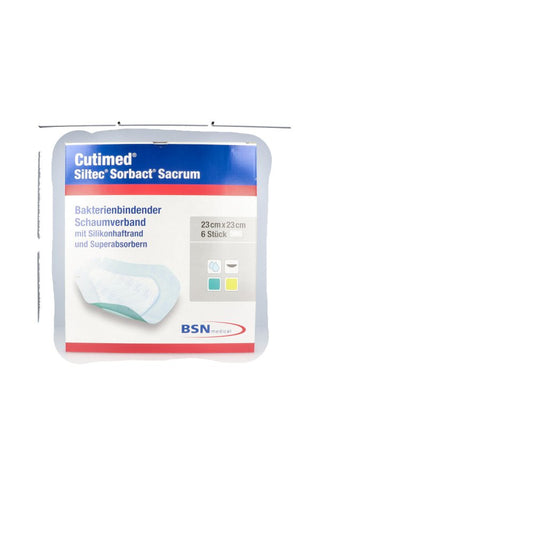 Das Produktfoto zeigt Cutimed Siltec Sorbact B Sacrum Pu-Verb.23x23cm (6 stk) PZN 07343269