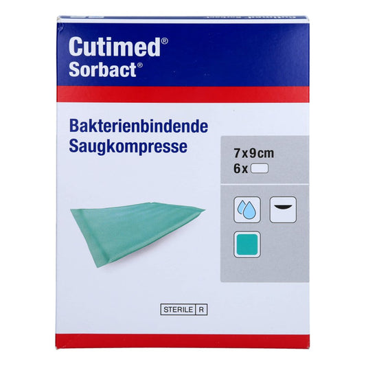 Das Produktfoto zeigt Cutimed Sorbact Saugkompressen 7x9 Cm (6 stk) PZN 07343275