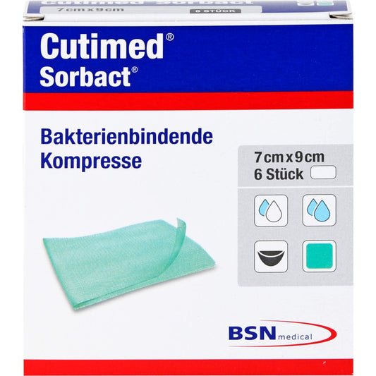 Das Produktfoto zeigt Cutimed Sorbact Kompressen 7x9 Cm (6 stk) PZN 07348640