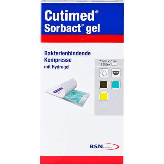 Das Produktfoto zeigt Cutimed Sorbact Gel Kompressen 7,5x15 Cm (12 stk) PZN 07353440