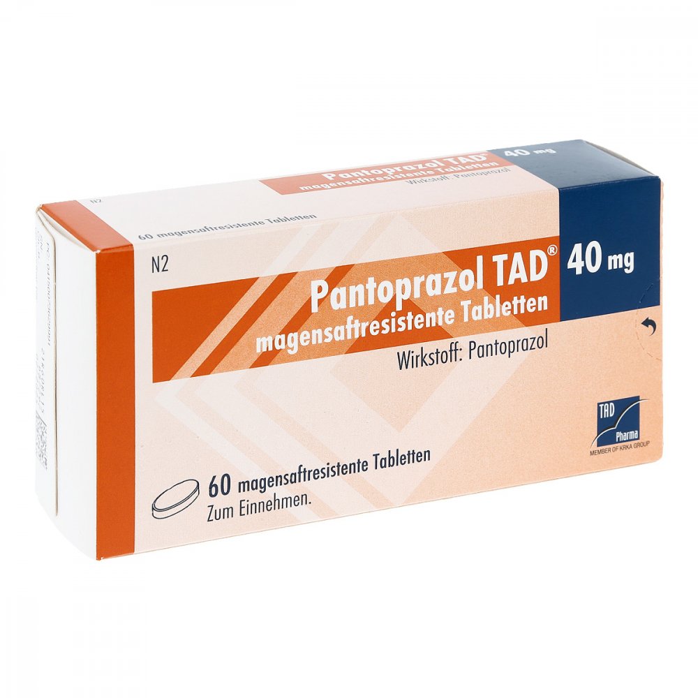 Das Produktfoto zeigt Pantoprazol Tad 40 Mg Magensaftres.Tabletten (60 stk) PZN 07362999